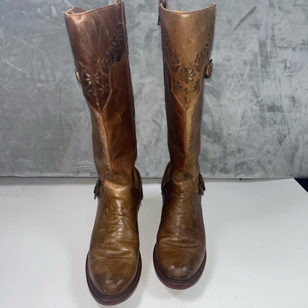 Red Hawk Austria vintage tan floral leather boots - Picture 4 of 13